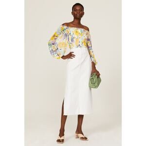 SHOSHANNA Floral Blooms Print Smocked Bodice Off Shoulder Cece Top Size Large